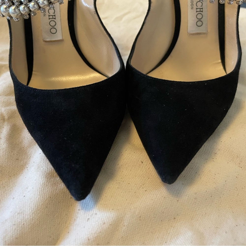 Jimmy Choo Bing Crystal-Embellished Heeled Mules in Black Velvet - Picture 5 of 7
